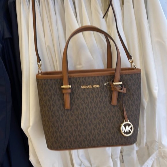 Michael Kors Jet Set Travel XS Carryall Tote Top Zip Tote Brown - Picture 1 of 16